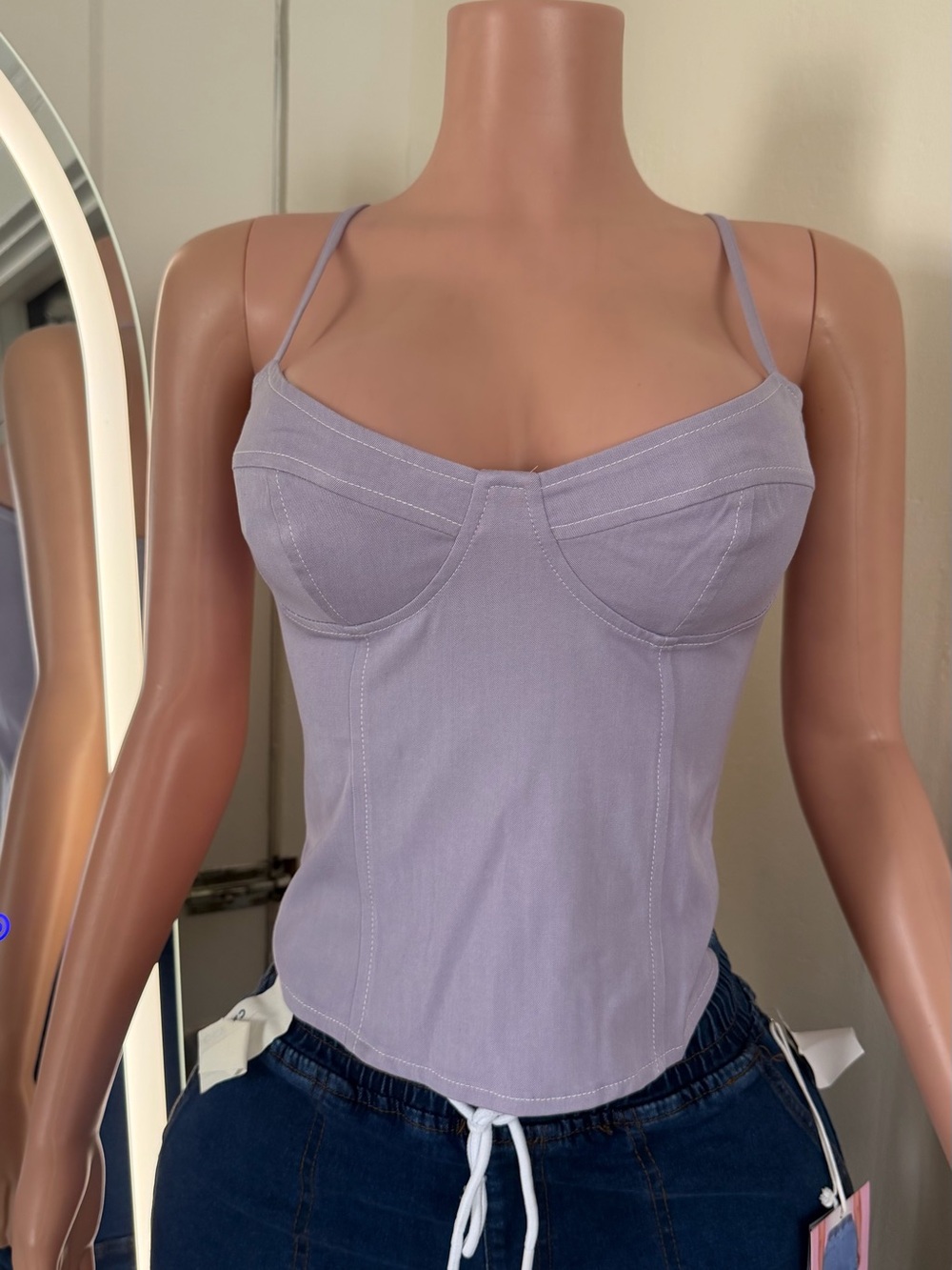 Lavender Spaghetti-Strap Bustier Top